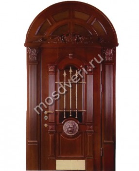 Арочная дверь с декоративными элементами и кованой решеткой - купить от производителя Мосдвери Арочная дверь с декоративными элементами и кованой решеткой