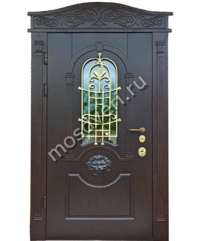 Металлическая входная дверь МДФ с зеркалом и натуральным шпоном с декором в виде льва - купить от производителя Мосдвери Металлическая входная дверь МДФ с зеркалом и натуральным шпоном с декором в виде льва