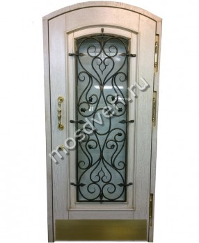 Арочная светлая дверь со стеклом и ковкой SM-50 - купить от производителя Мосдвери Арочная светлая дверь со стеклом и ковкой SM-50